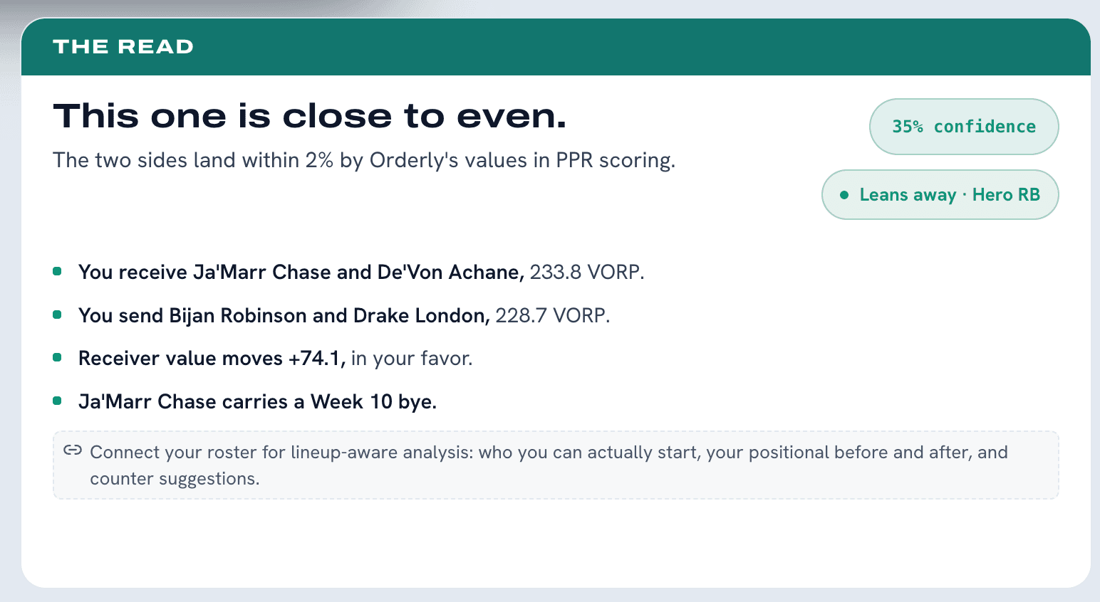 Trade Studio — The Read verdict summary